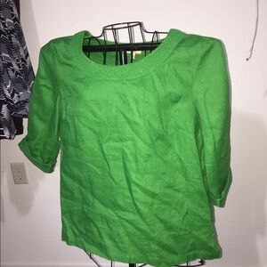 Choices size large linen 3/4 length sleeves beautiful green‎ eyelet neckline